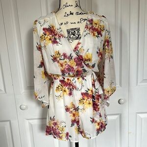 Cream and Red Floral Wrap Romper